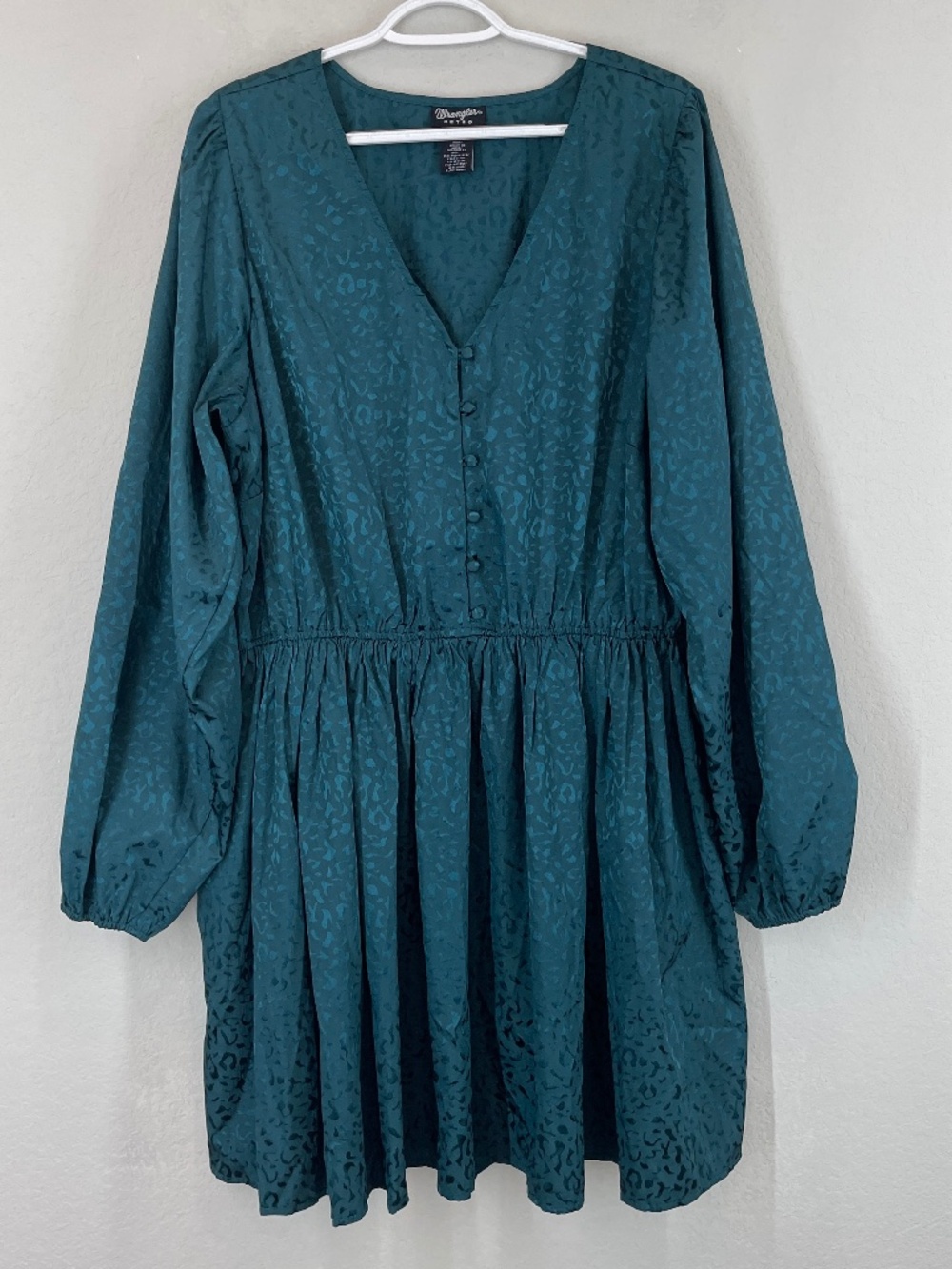 Wrangler Retro Dress Women's 3XL Teal Leopard Print Long Sleeve V Neck